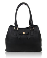 Womens Elegant Soft PU Leather Top-Handle Multi-Compartment Fashion Handbag Shoulder Tote Shopper Hobo Bag With Bow Detail(Black)